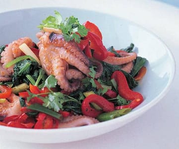 stir fried octopus with basil