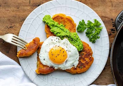 sweet potato cakes with poached eggs