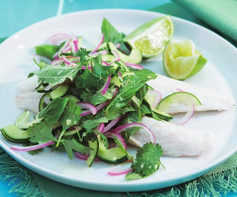 poached flathead with herb salad
