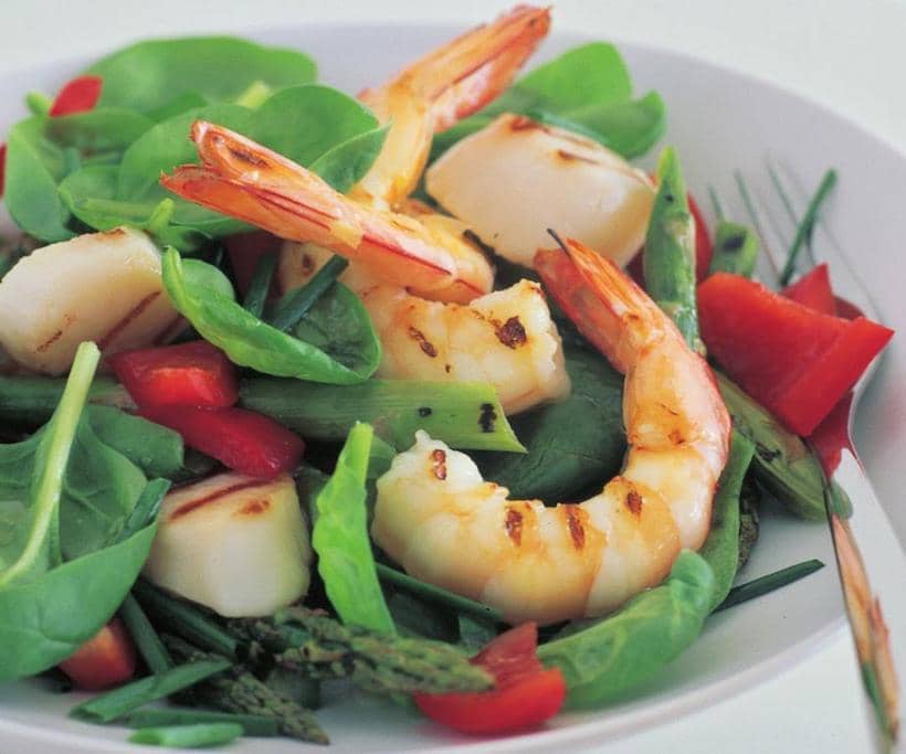 prawn scallop and asparagus salad with ginger dressing